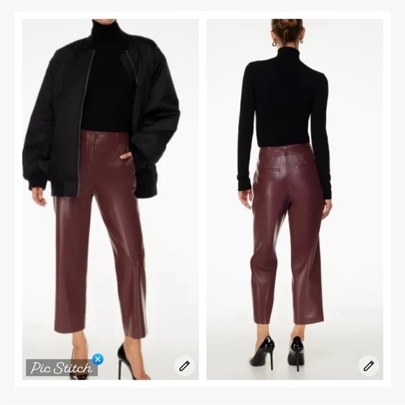 Aritzia Babaton Command Crop Vegan Leather Pants Sz 0 Wine Color - Picture 1 of 10